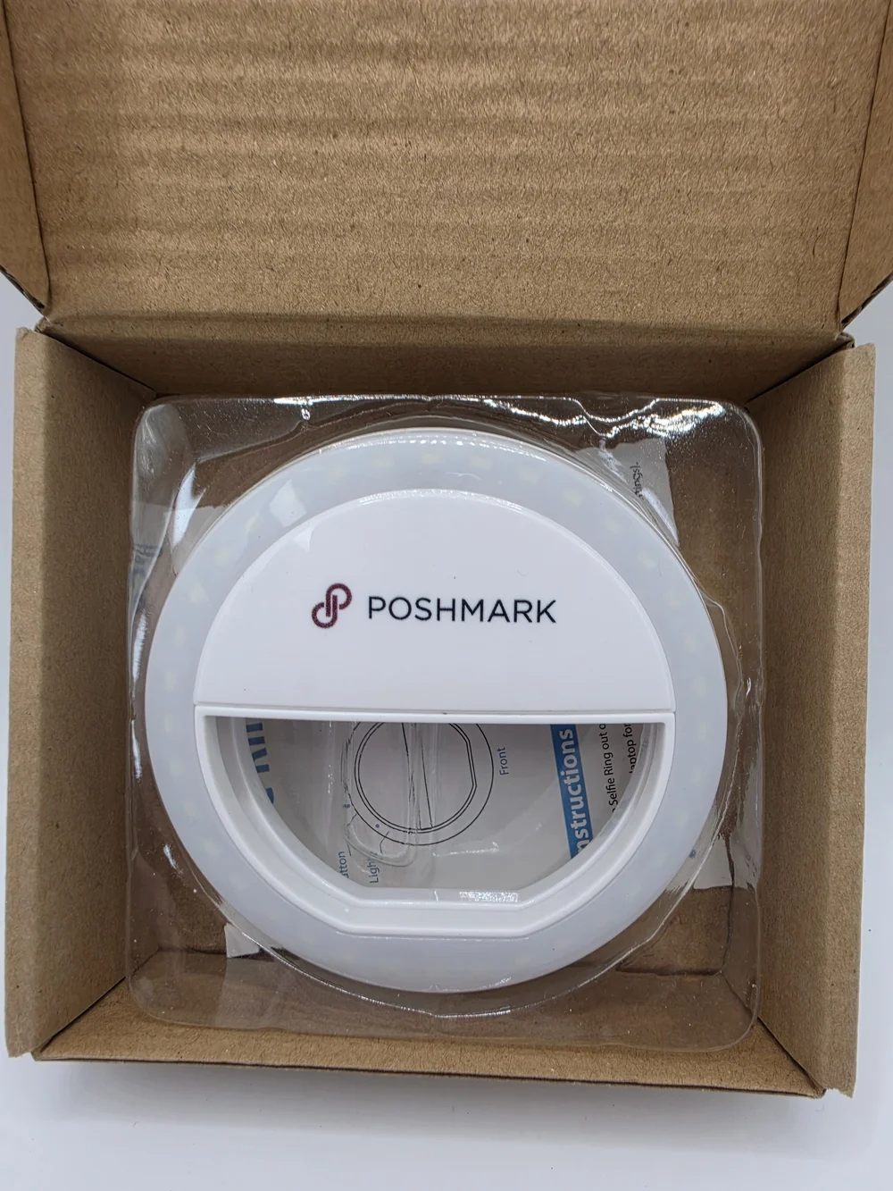 Poshmark Portable White Logo Clip-On LED Selfie Ring Light for Smartphones